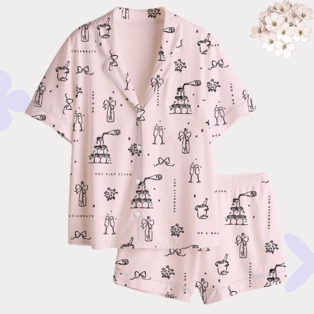 Champagne Bridal Pajama Set - Matching Bridesmaid Pajamas - Bachelorette Party PJ Set, Getting Ready Pjs