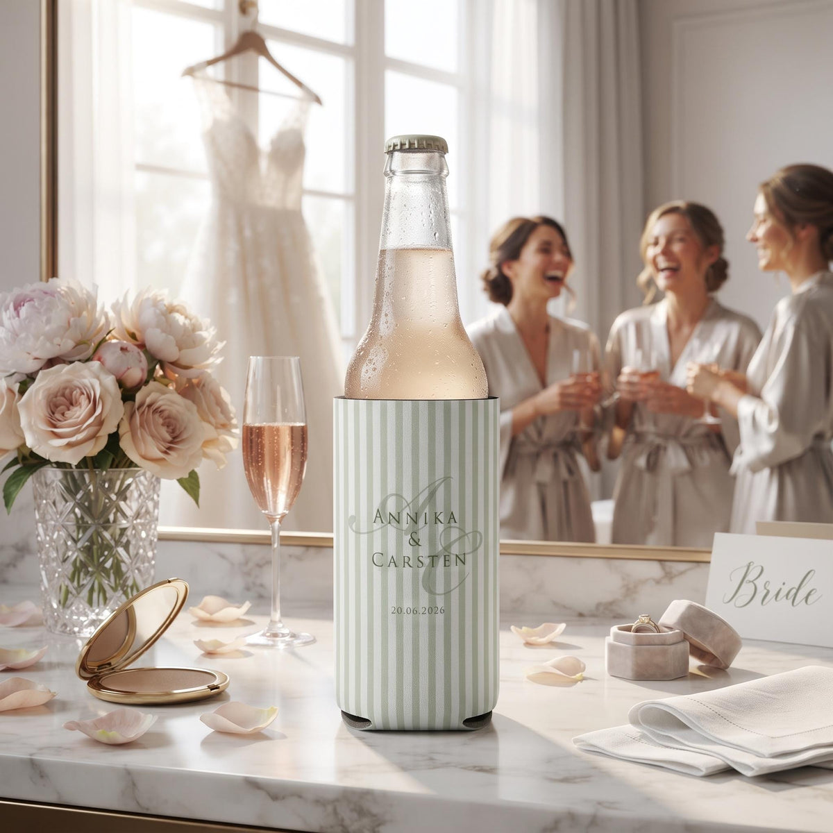 Custom Wedding Slim Can Cooler, Personalized Monogrammed Can Cooler, Neoprene Drink Holder for Wedding Bachelorette Party Bridal Shower Gift
