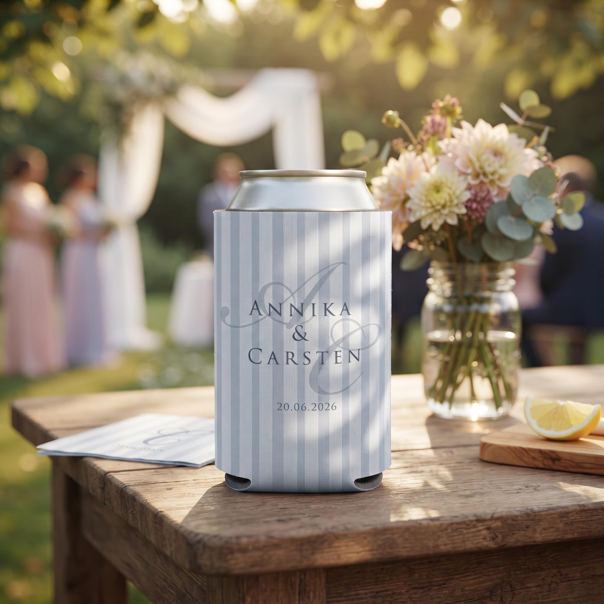 Custom Wedding Slim Can Cooler, Personalized Monogrammed Can Cooler, Neoprene Drink Holder for Wedding Bachelorette Party Bridal Shower Gift