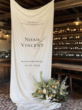 Large wedding welcome sign, Personalized welcome banner, Custom fabric sign, Rustic charm 3x10ft, Destination wedding, wooden stand, 28