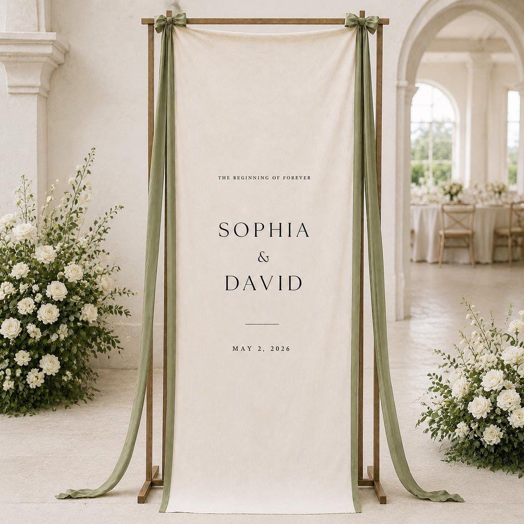 Personalized Wedding Welcome Sign Banner, Custom Linen Wedding Banner, Elegant Fabric Wedding Sign, Ceremony Reception Backdrop Decor