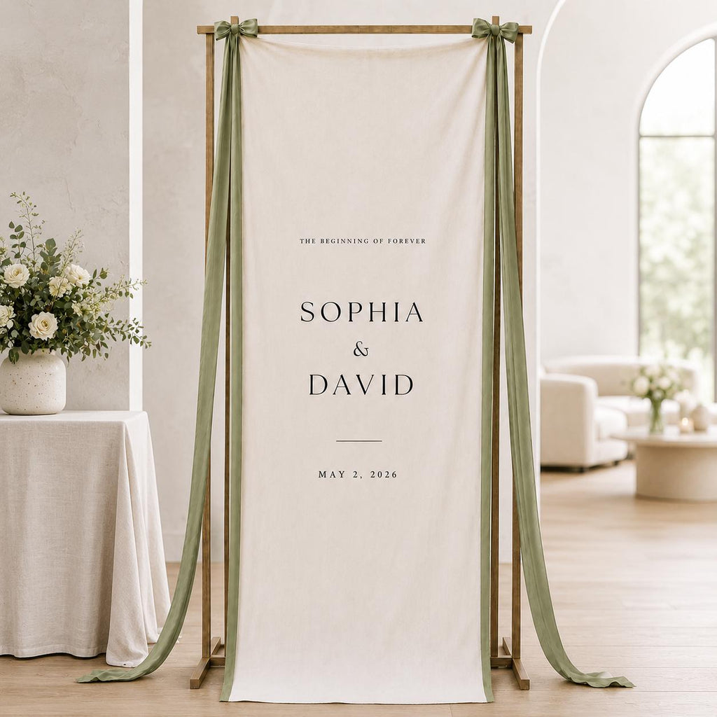 Personalized Wedding Welcome Sign Banner, Custom Linen Wedding Banner, Elegant Fabric Wedding Sign, Ceremony Reception Backdrop Decor