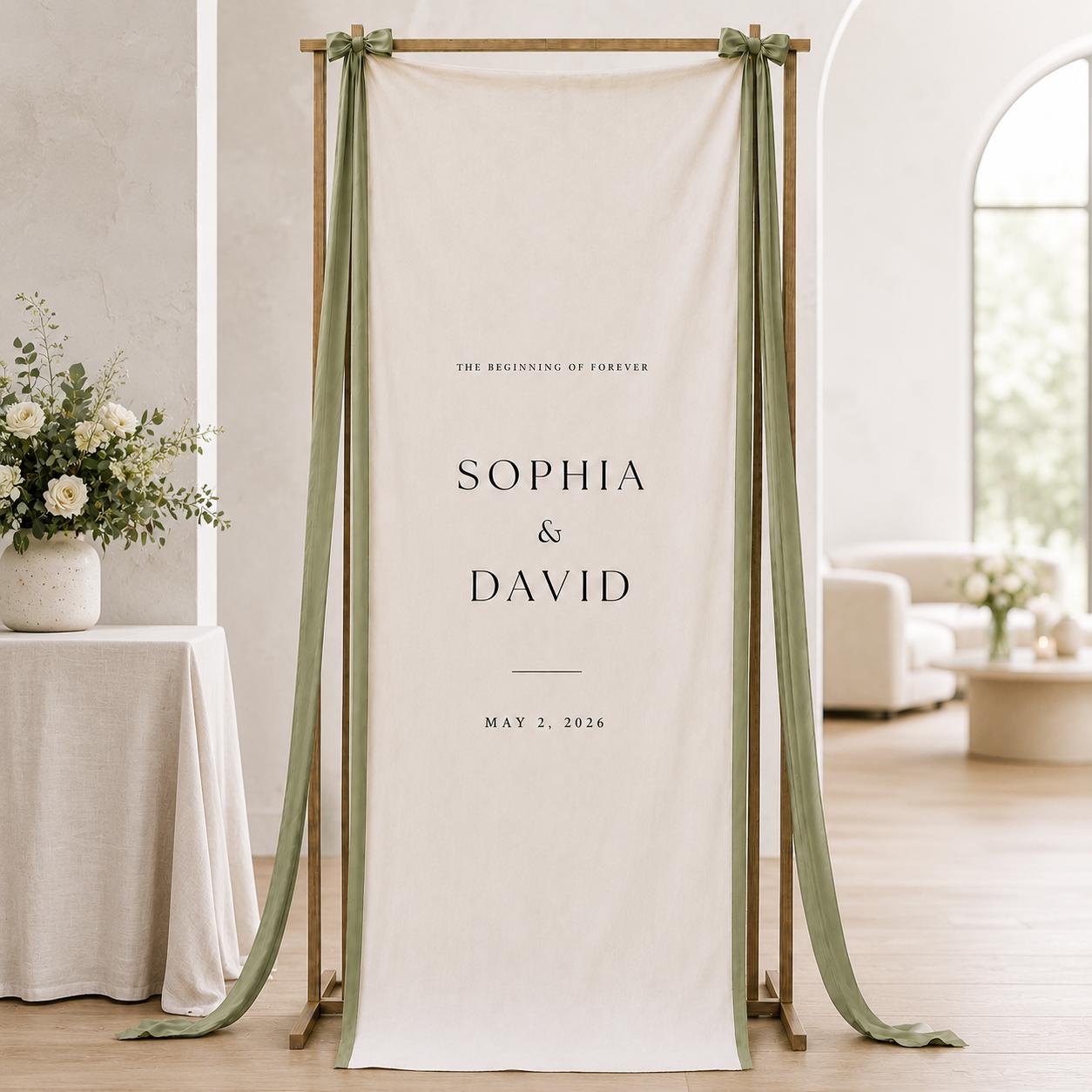 Personalized Wedding Welcome Sign Banner, Custom Linen Wedding Banner, Elegant Fabric Wedding Sign, Ceremony Reception Backdrop Decor