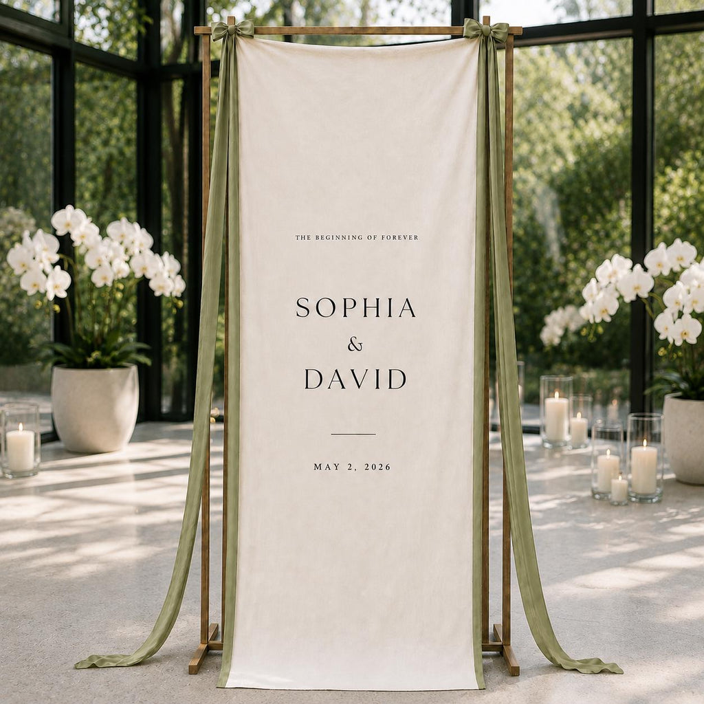 Personalized Wedding Welcome Sign Banner, Custom Linen Wedding Banner, Elegant Fabric Wedding Sign, Ceremony Reception Backdrop Decor