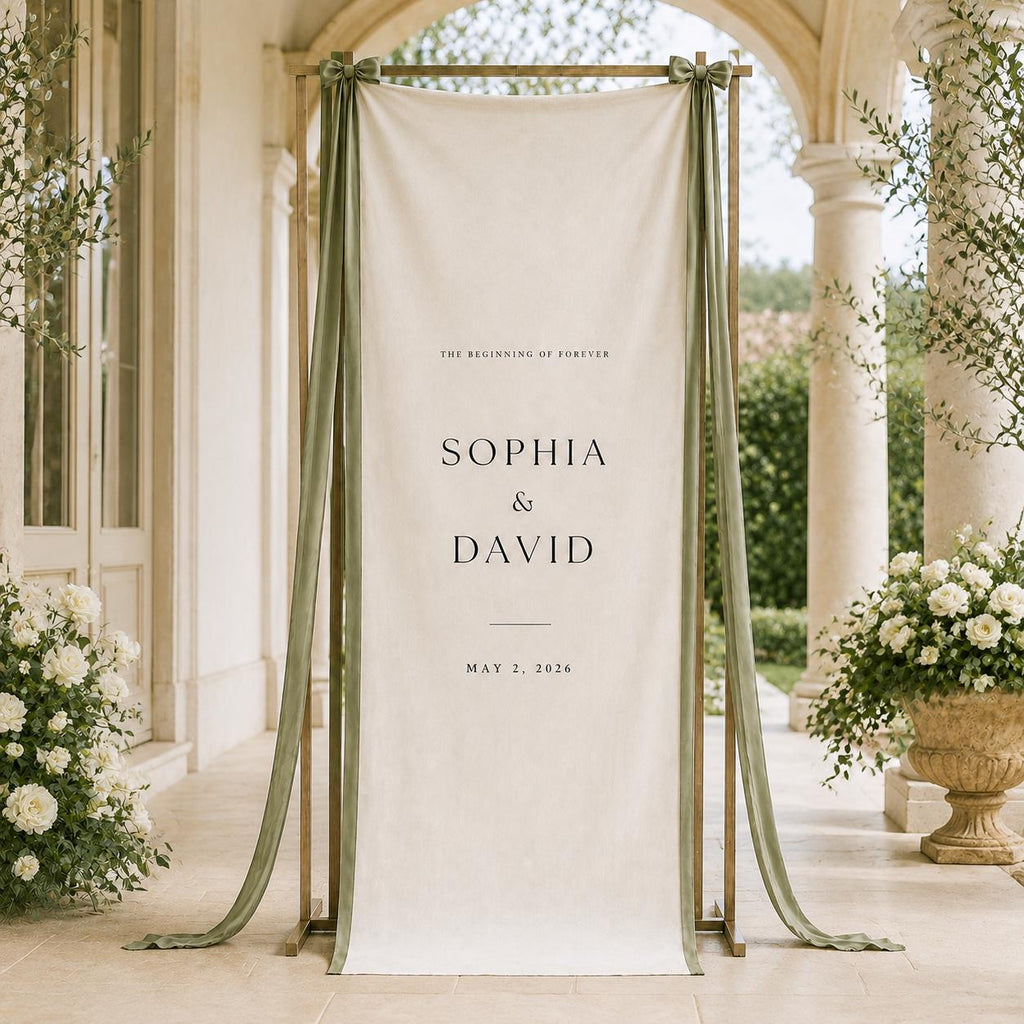 Personalized Wedding Welcome Sign Banner, Custom Linen Wedding Banner, Elegant Fabric Wedding Sign, Ceremony Reception Backdrop Decor