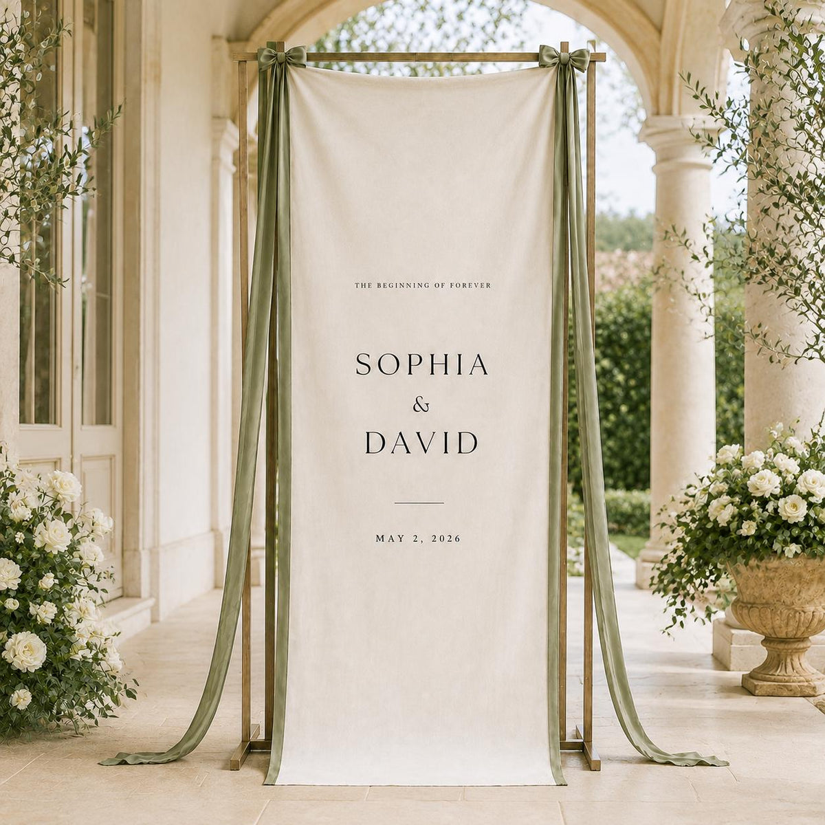 Personalized Wedding Welcome Sign Banner, Custom Linen Wedding Banner, Elegant Fabric Wedding Sign, Ceremony Reception Backdrop Decor