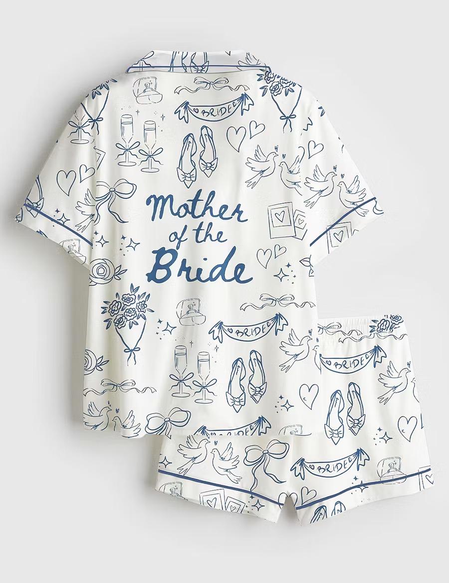 Mother Of The Bride 2026 Pajamas, Going To The Chapel Short Sleeve Satin Pjs, Bridal Party Wedding Sleepwear, Silky Mom Getting Ready Gift