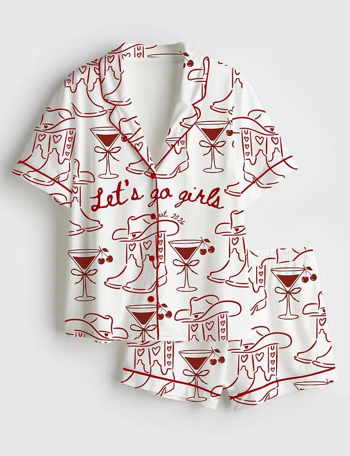 Lets Go Girls Country Pajamas, Cowgirl Bride Short Sleeve Satin Pjs, Western Bachelorette Sleepwear, Silky Nashville Bridal Party Gift