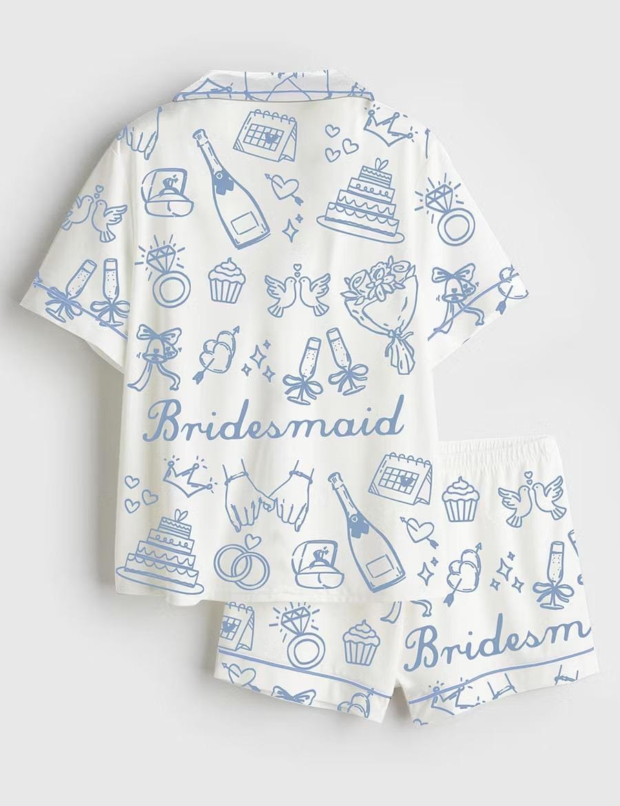Bride Bridesmaid Pajamas, Bridal Party Wedding Day Short Sleeve Satin Pjs, Silky Squad Getting Ready Sleepwear, Bachelorette Lounge Gifts