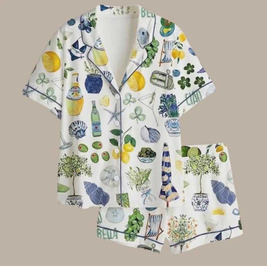 Italian Summer Pajama Set – Lemon MartinPJS – Amalfi Coast Bridal Party Sleepwear, Vacation Bachelorette Gift