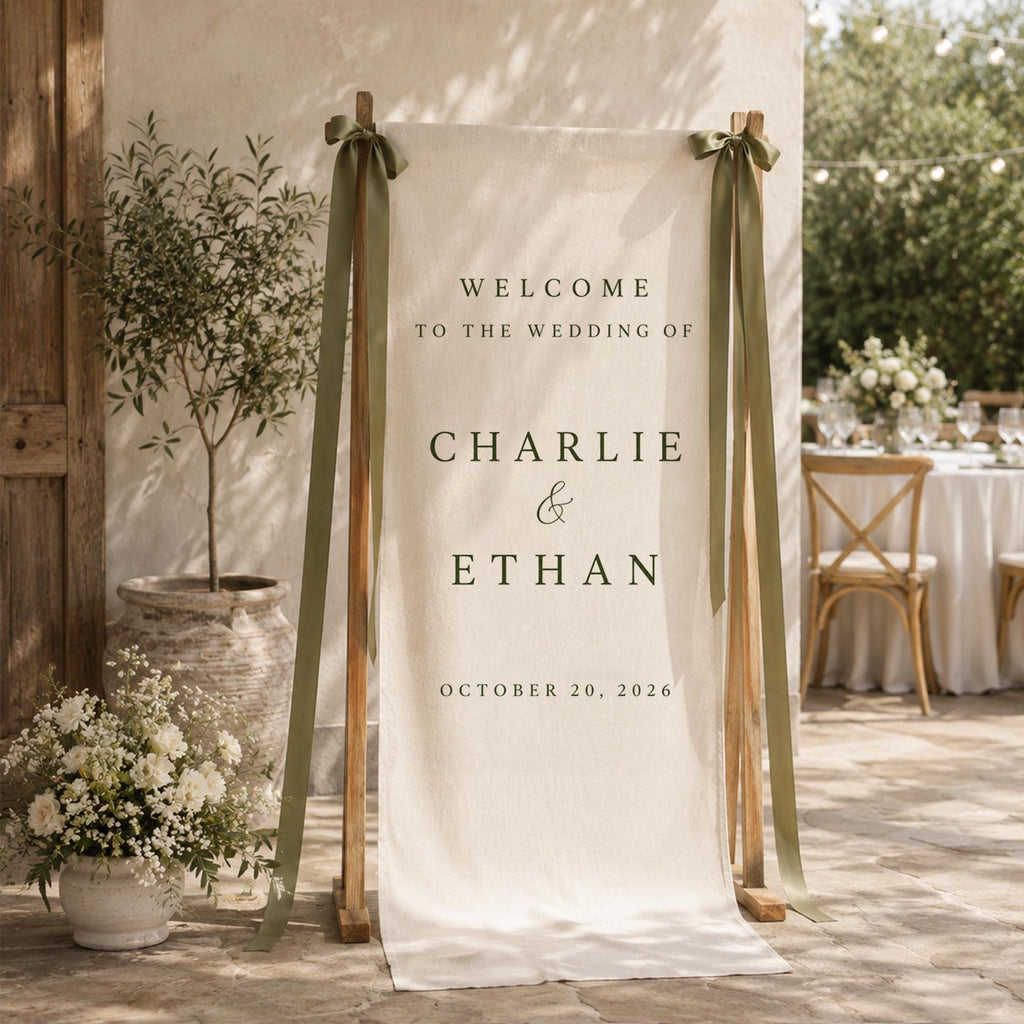Fabric Wedding Welcome Sign, Linen Wedding Welcome Sign, Modern Wedding Welcome Sign, Personalized Wedding Decoration, Wedding Banner 03