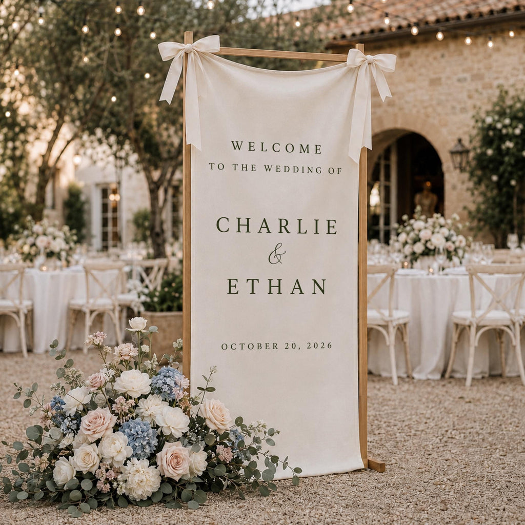 Fabric Wedding Welcome Sign, Linen Wedding Welcome Sign, Modern Wedding Welcome Sign, Personalized Wedding Decoration, Wedding Banner 03