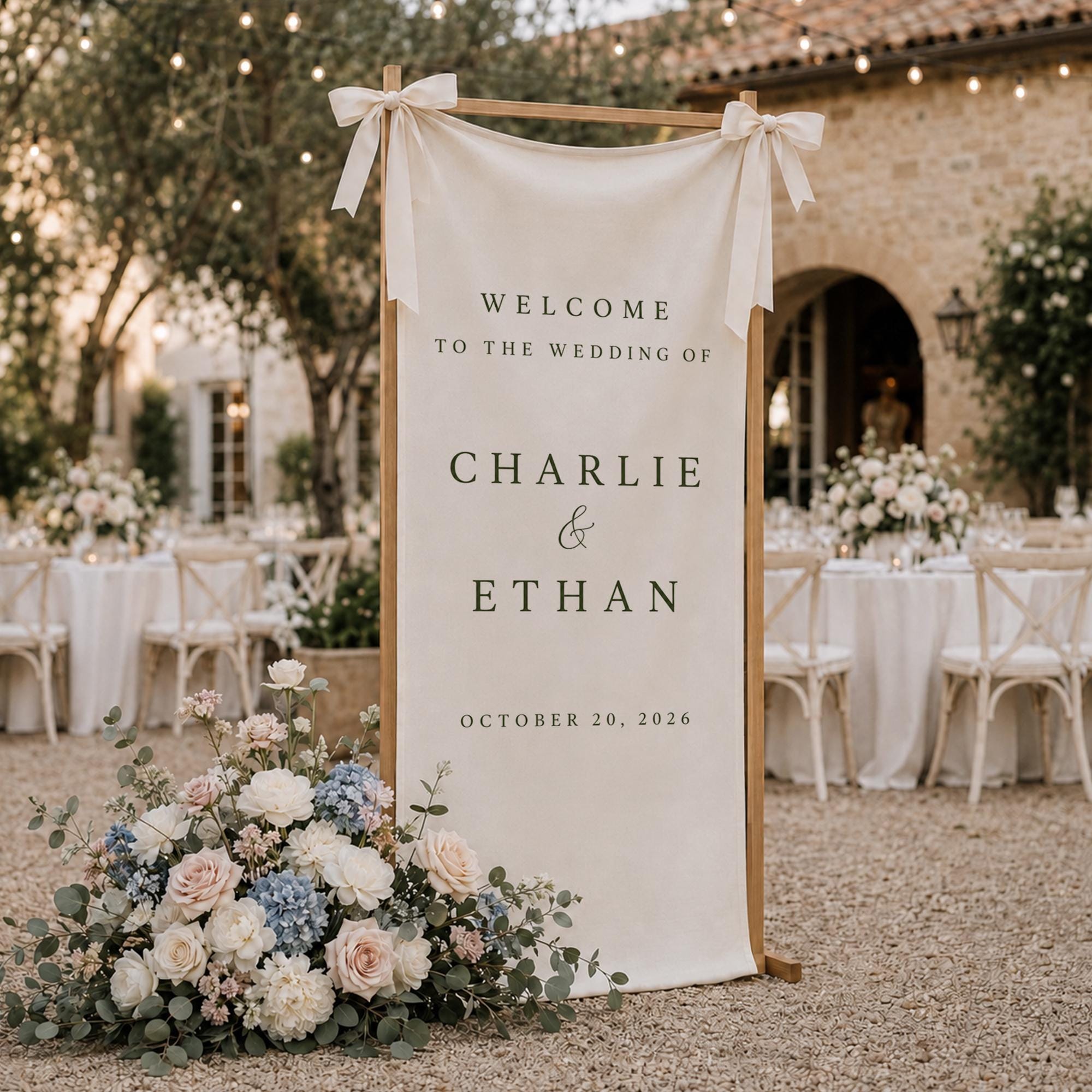 Fabric Wedding Welcome Sign, Linen Wedding Welcome Sign, Modern Wedding Welcome Sign, Personalized Wedding Decoration, Wedding Banner 03