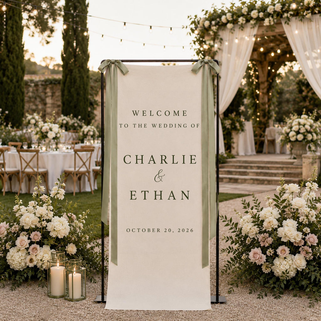 Fabric Wedding Welcome Sign, Linen Wedding Welcome Sign, Modern Wedding Welcome Sign, Personalized Wedding Decoration, Wedding Banner 03