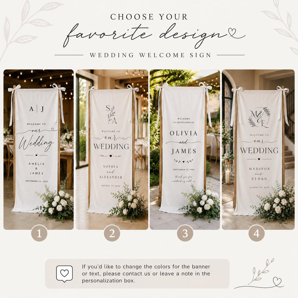 Custom Wedding Welcome Sign Vertical Fabric Wedding Banner Personalized Names & Date Backdrop Rustic Outdoor Ceremony Decors Wedding Sign