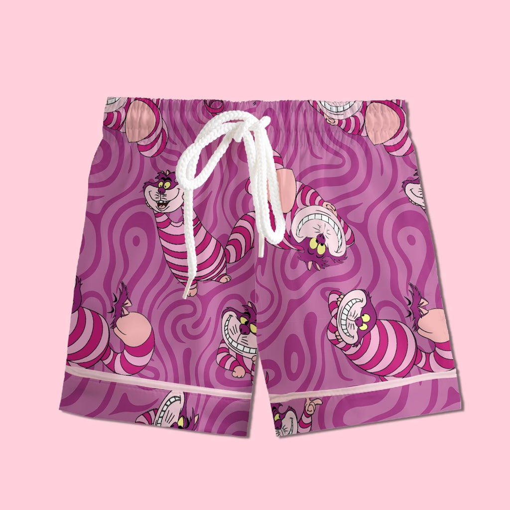 Cheshire Cat Pajamas Satin, Alice Wonderland Pajamas, Mystery Fantasy Lounge Satin, Cute Kids Gift, Girls Weekend Sleepwear