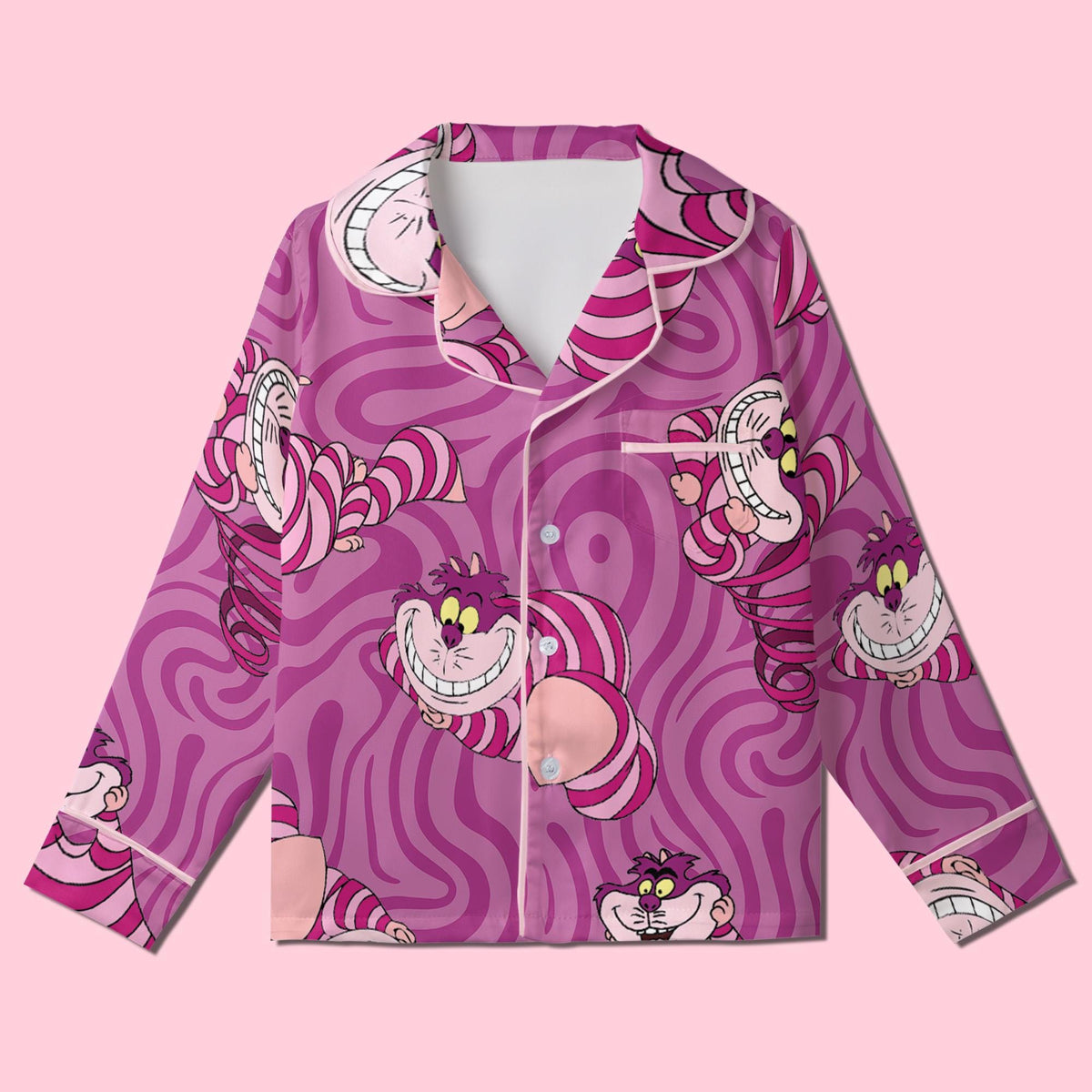 Cheshire Cat Pajamas Satin, Alice Wonderland Pajamas, Mystery Fantasy Lounge Satin, Cute Kids Gift, Girls Weekend Sleepwear
