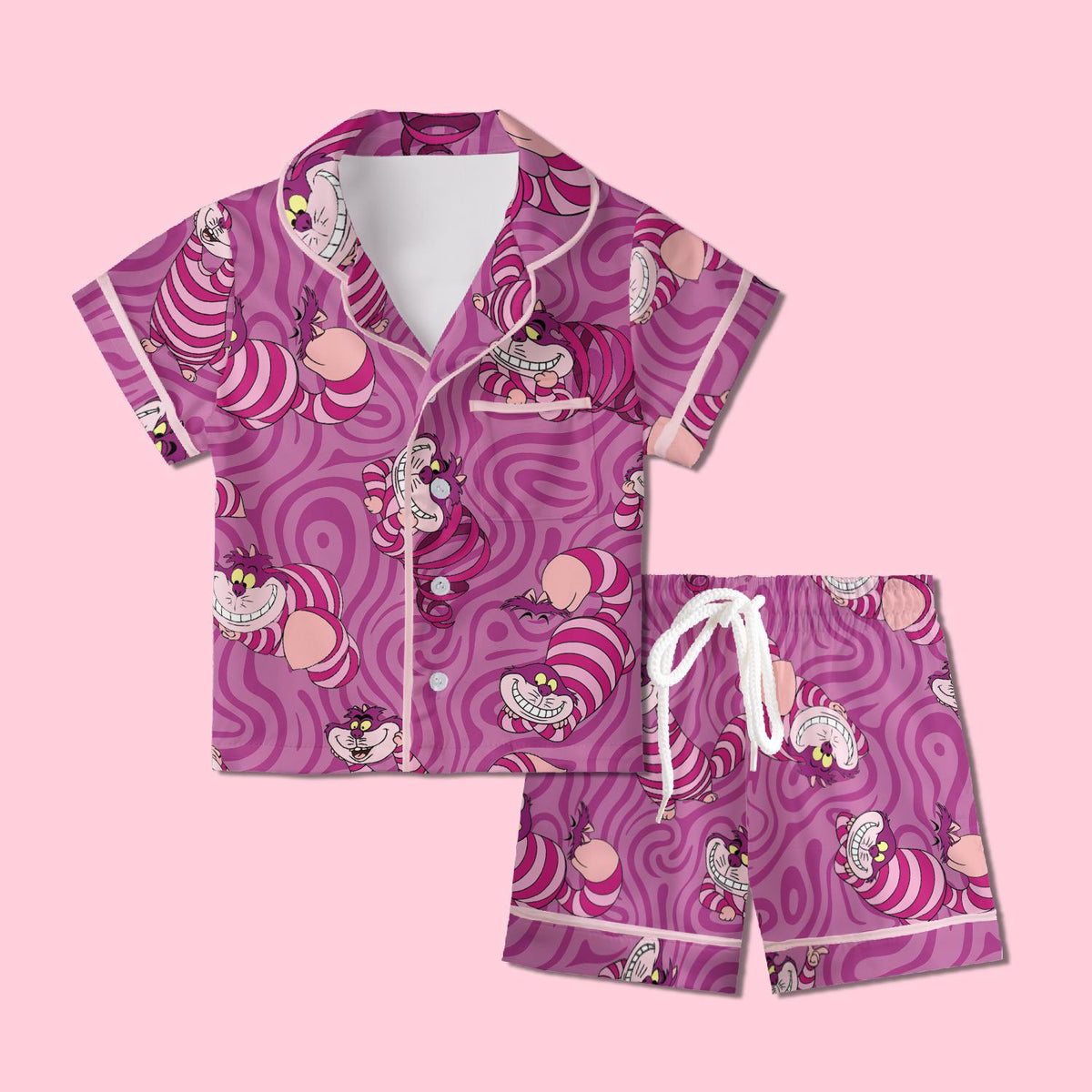 Cheshire Cat Pajamas Satin, Alice Wonderland Pajamas, Mystery Fantasy Lounge Satin, Cute Kids Gift, Girls Weekend Sleepwear