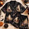 Bookish Ghost Pajamas Set, Reading Ghost Satin Sleepwear, Dark Academia Halloween PJs, Botanical Spooky Pajama Set