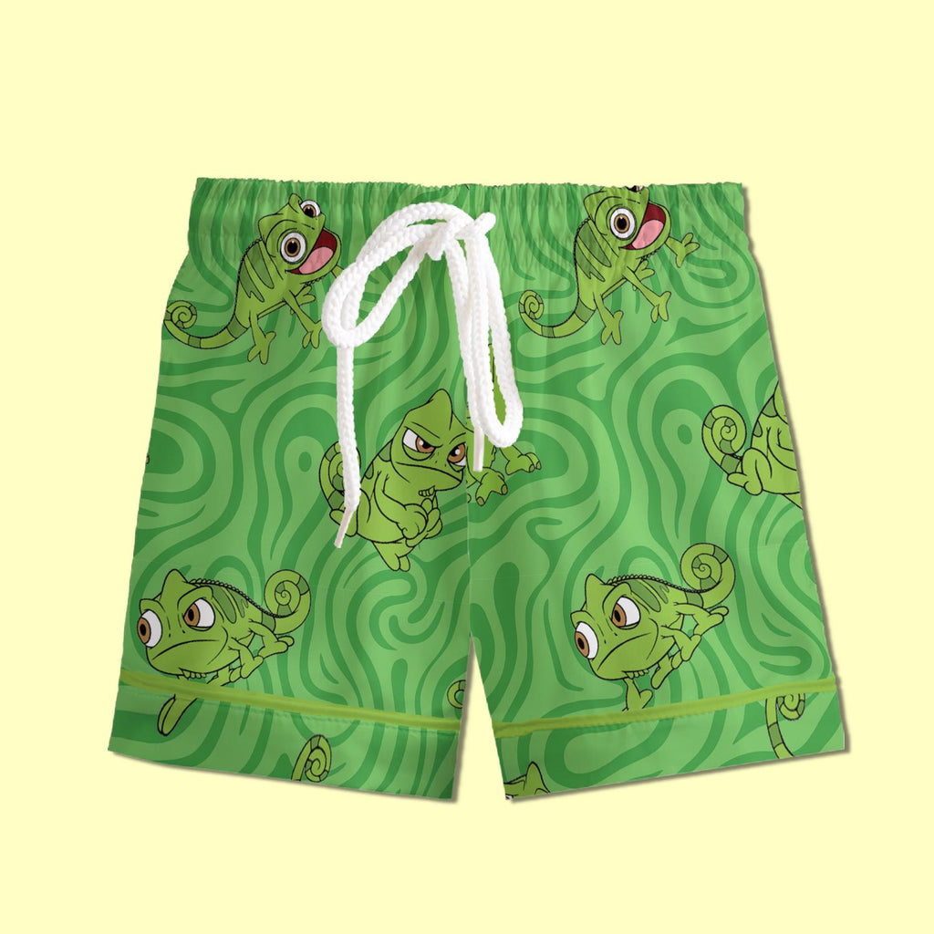 Pascal Chameleon Pajamas Satin, Tangled Theme Sleepwear, Magical Kingdom Lounge Set, Family Matching Pajamas, Kids Birthday Gift