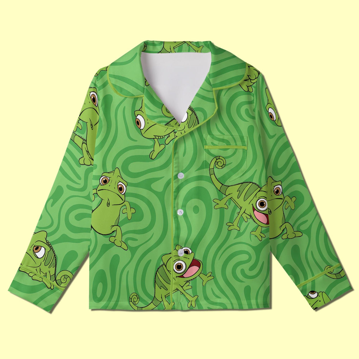Pascal Chameleon Pajamas Satin, Tangled Theme Sleepwear, Magical Kingdom Lounge Set, Family Matching Pajamas, Kids Birthday Gift