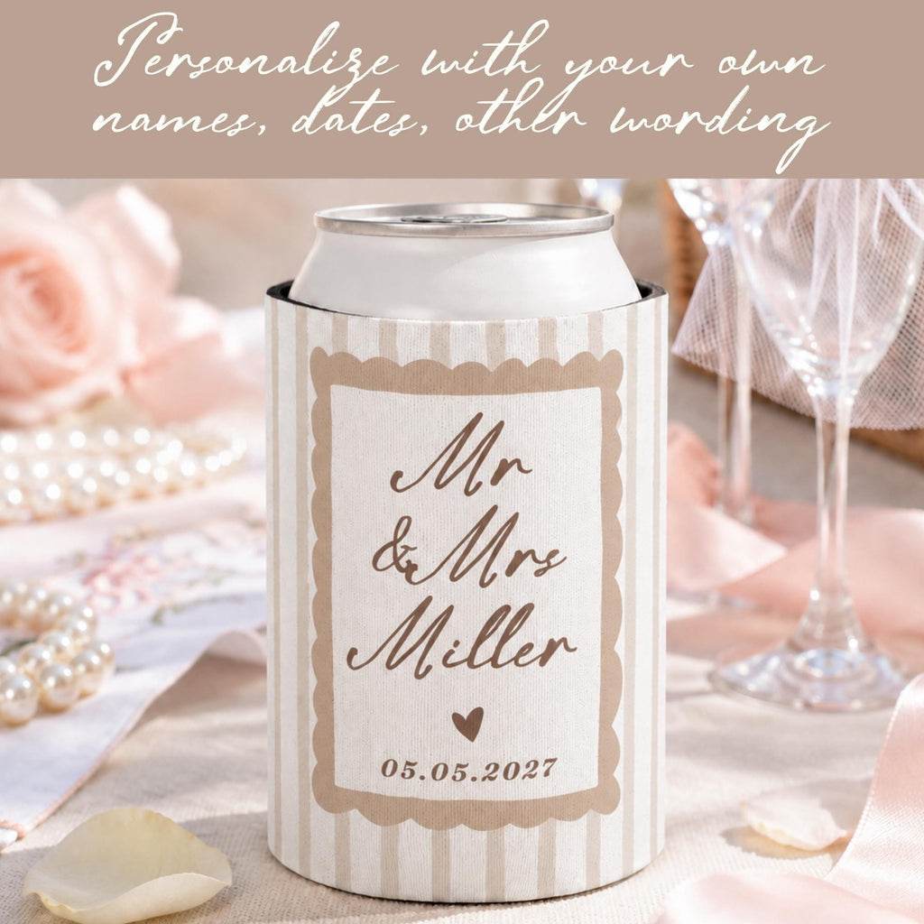Personalized Wedding Can Cooler, Custom Names and Date, Reception Favors for Guests
