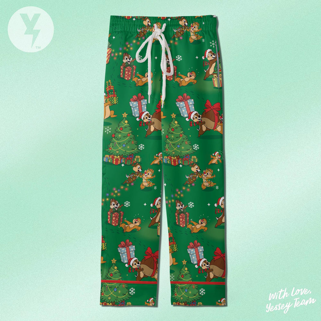 Disney Chip and Dale Christmas Pajamas Set, Double and Trouble Chip Dale Satin Pajamas, Disney Couple Christmas, Family Matching Pajamas set