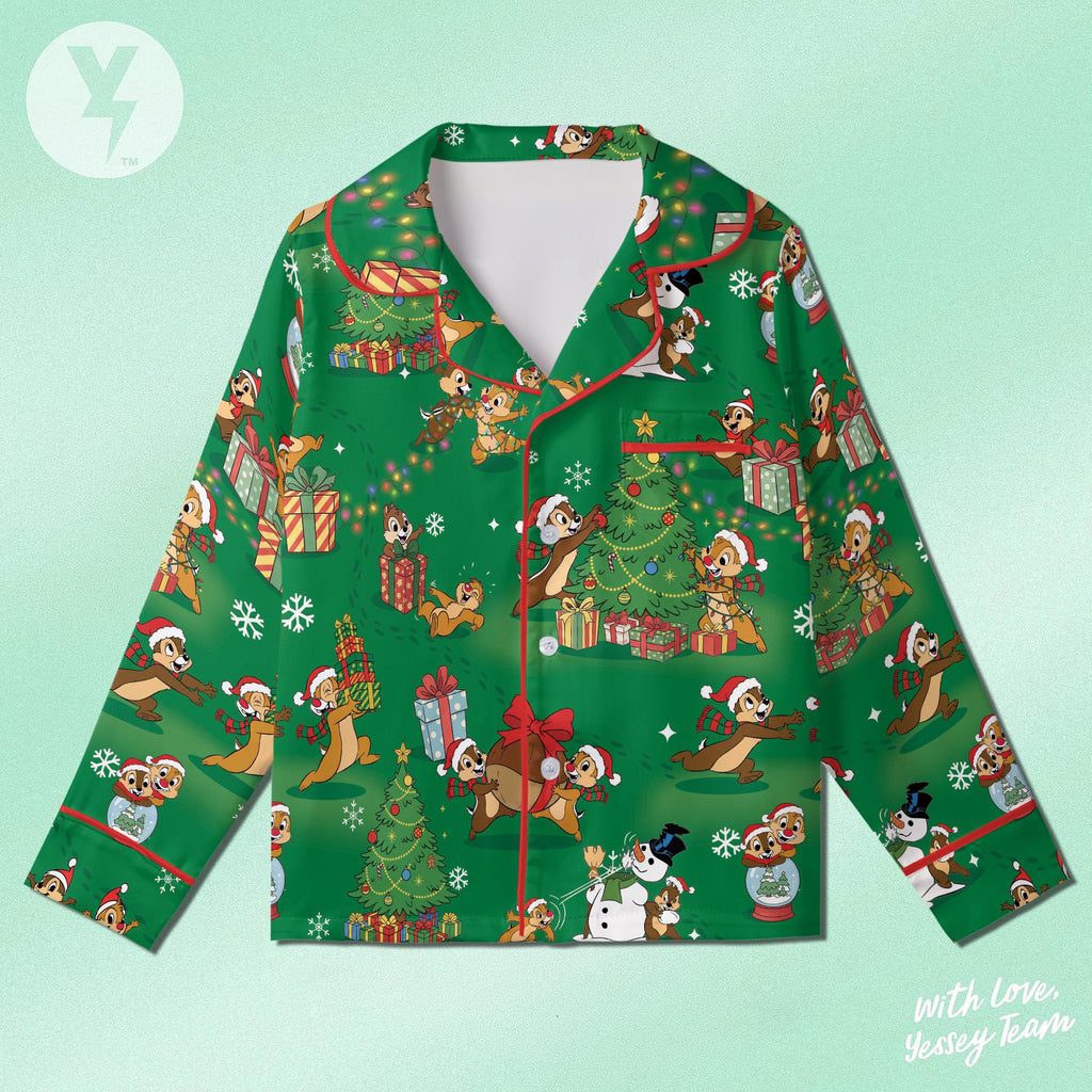 Disney Chip and Dale Christmas Pajamas Short, Double and Trouble Chip Dale Satin Pajamas, Disney Couple Christmas, Family Matching Pajamas