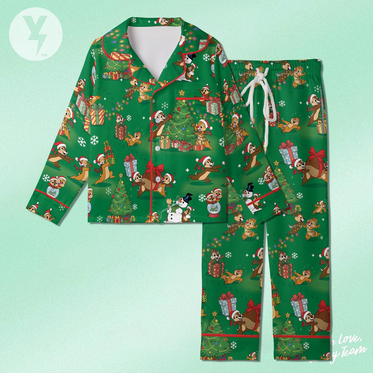 Disney Chip and Dale Christmas Pajamas Set, Double and Trouble Chip Dale Satin Pajamas, Disney Couple Christmas, Family Matching Pajamas set
