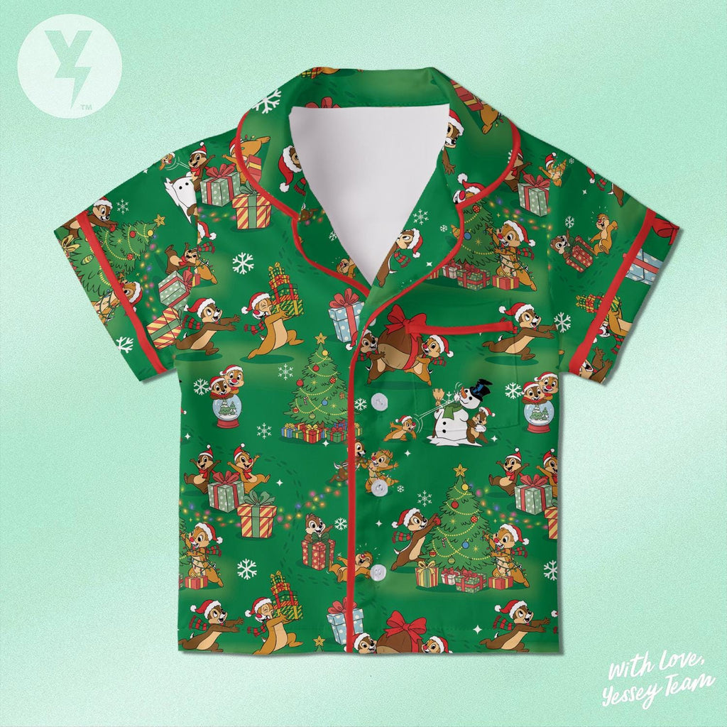 Disney Chip and Dale Christmas Pajamas Set, Double and Trouble Chip Dale Satin Pajamas, Disney Couple Christmas, Family Matching Pajamas set