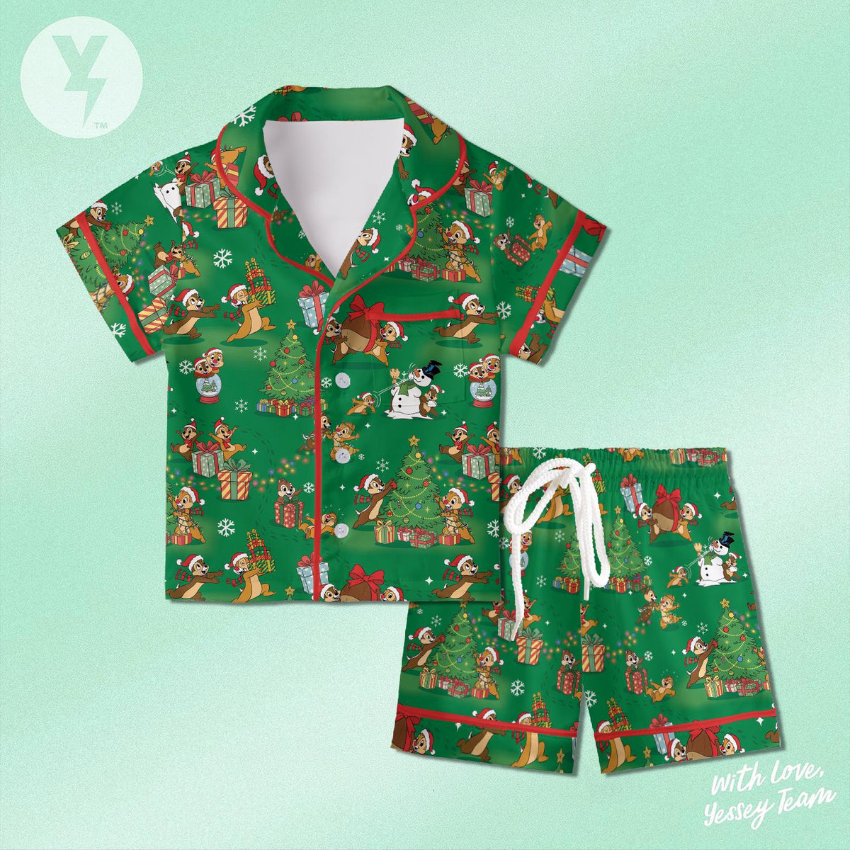 Disney Chip and Dale Christmas Pajamas Set, Double and Trouble Chip Dale Satin Pajamas, Disney Couple Christmas, Family Matching Pajamas set