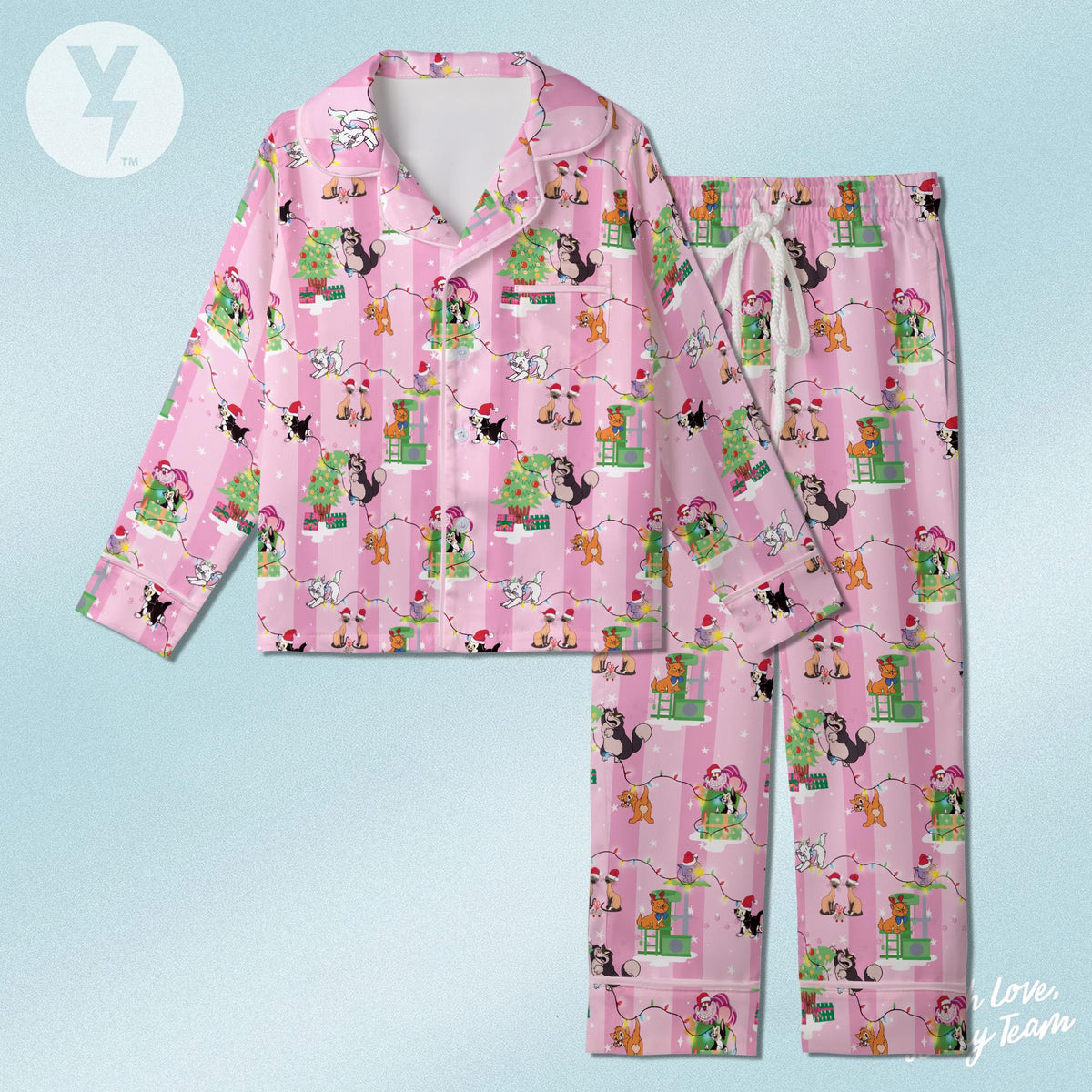 Disney Cats Christmas Satin Pajamas Set, Disney Xmas Sleepwear, The Aristocats Marie, Figaro, Oliver, Lucifer, Disney Family Matching Outfit