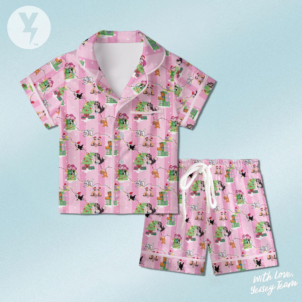 Disney Cats Christmas Satin Pajamas Set, Disney Xmas Sleepwear, The Aristocats Marie, Figaro, Oliver, Lucifer, Disney Family Matching Outfit