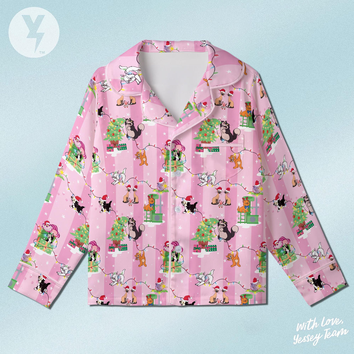Disney Cats Christmas Satin Pajamas Set, Disney Xmas Sleepwear, The Aristocats Marie, Figaro, Oliver, Lucifer, Disney Family Matching Outfit