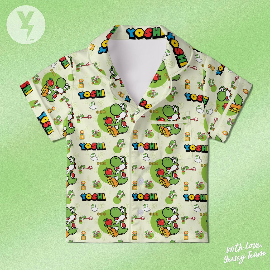 Yoshi Super Mario Pajamas Set, Nintendo Super Mario Sleepwear, Yoshi Shirt, Super Mario Family Matching Outfit