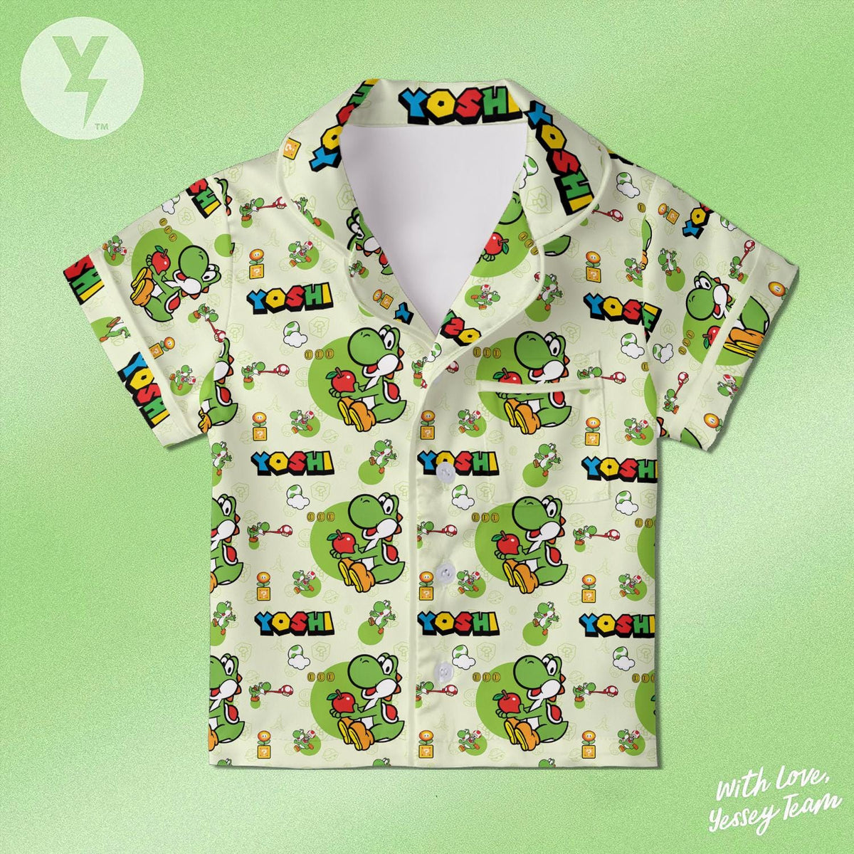 Yoshi Super Mario Pajamas Set, Nintendo Super Mario Sleepwear, Yoshi Shirt, Super Mario Family Matching Outfit