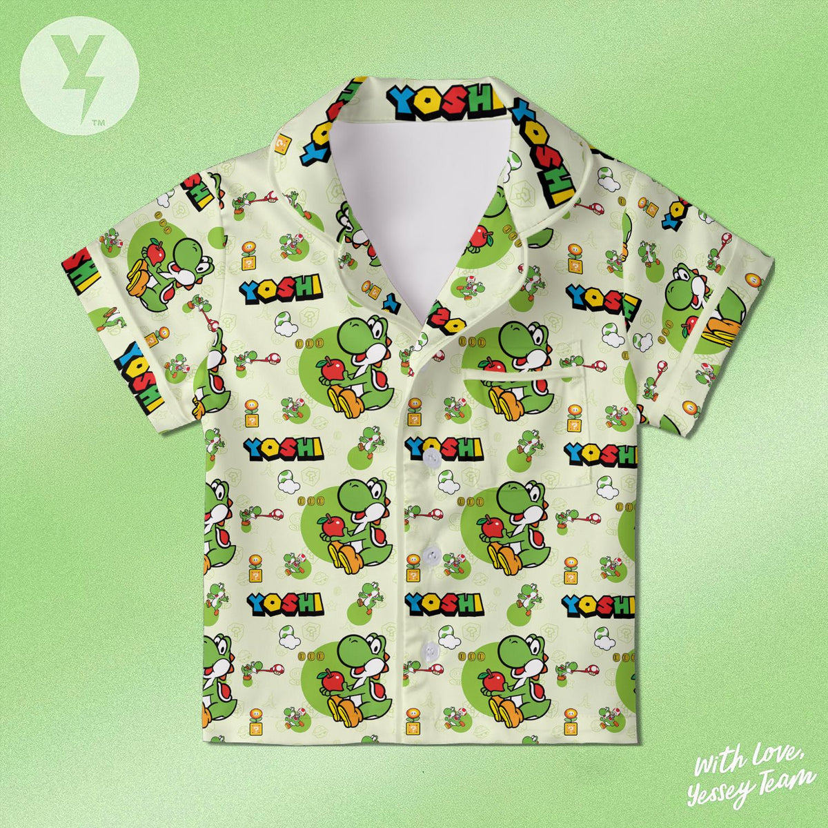 Yoshi Super Mario Short Pajamas, Nintendo Super Mario Sleepwear, Yoshi Shirt, Super Mario Family Matching Outfit