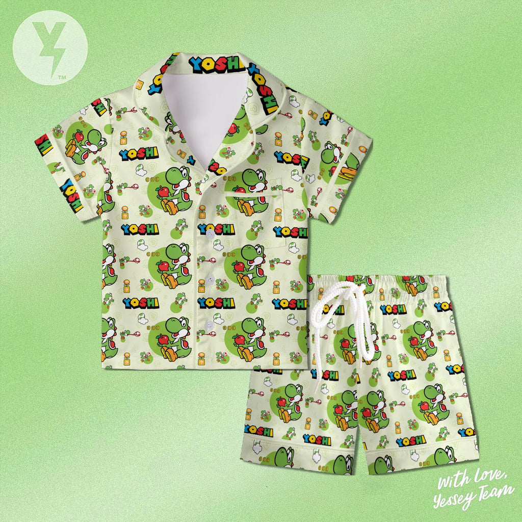 Yoshi Super Mario Pajamas Set, Nintendo Super Mario Sleepwear, Yoshi Shirt, Super Mario Family Matching Outfit