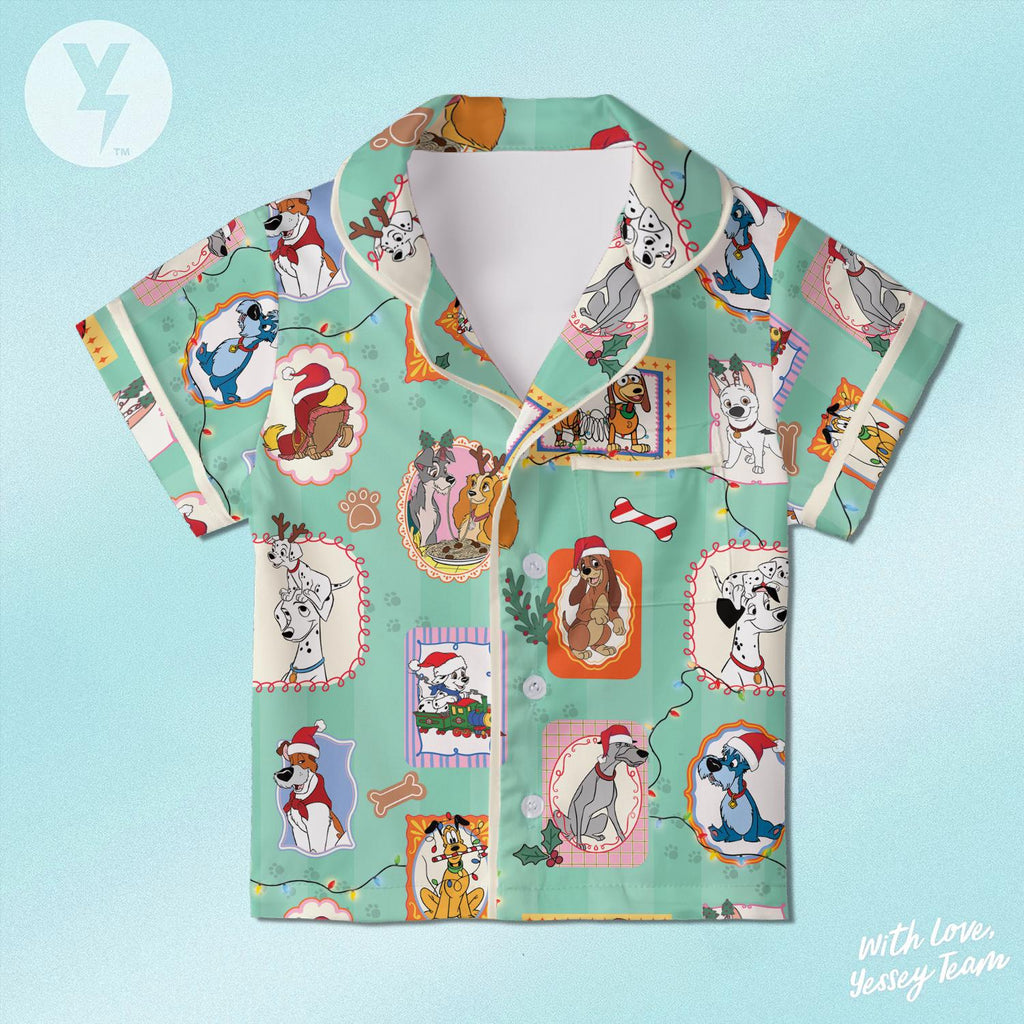 Disney Dogs Christmas Satin Pajamas Set, Disney Xmas Sleepwear, Pluto Slinky dog Lady and the Tramp, Disney Family Matching Pajamas