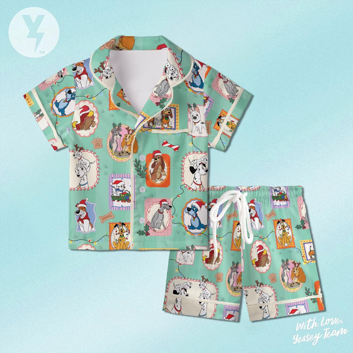 Disney Dogs Christmas Satin Pajamas Set, Disney Xmas Sleepwear, Pluto Slinky dog Lady and the Tramp, Disney Family Matching Pajamas