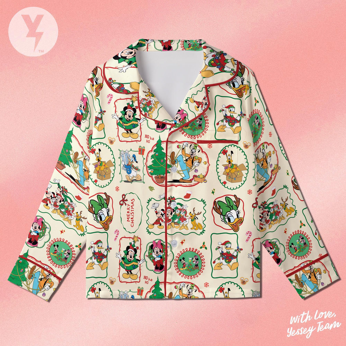 Mickey and Friends Christmas Party Short Pajamas, Mickey's Very Merry Christmas Satin Pajamas, Xmas Retro Disney Mickey and Friends