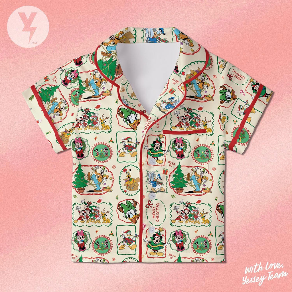 Mickey and Friends Christmas Party Pajamas Set, Mickey's Very Merry Christmas Satin Pajamas, Xmas Retro Disney Mickey and Friends