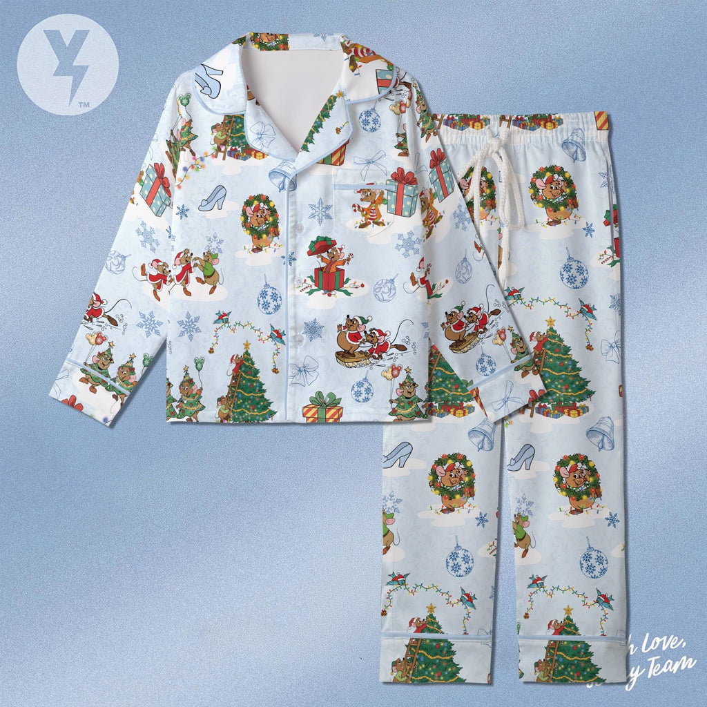 Disney Gus Gus and Jaq Christmas Short Pajamas, Cinderella's friends Christmas Satin Pajamas, Jaq and Gus Couple Pajamas