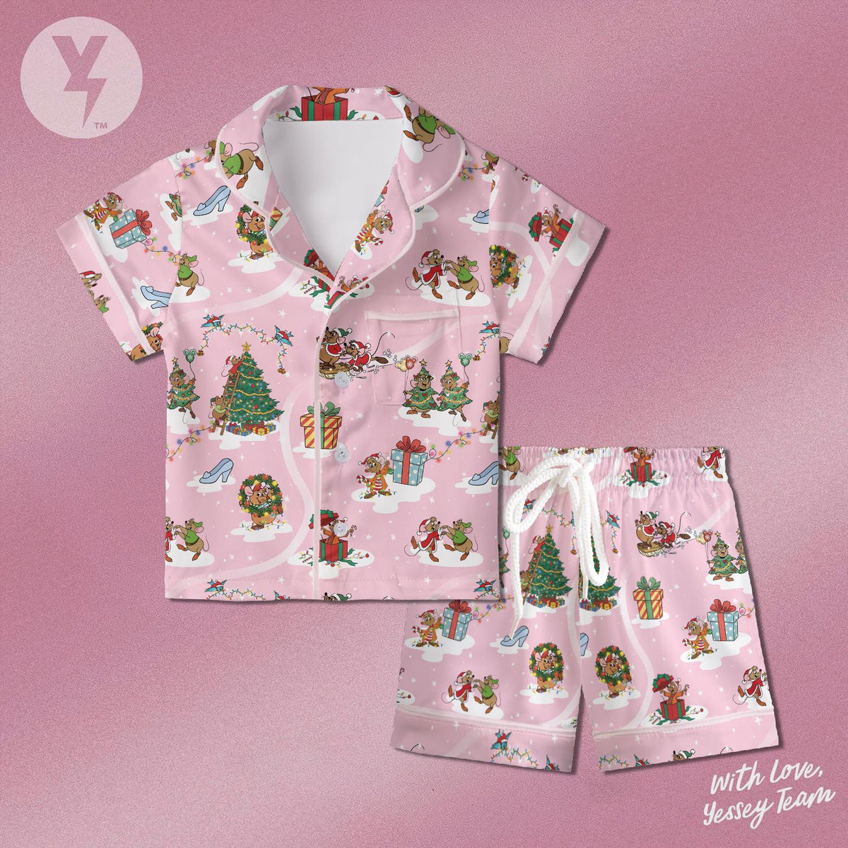 Disney Gus Gus and Jaq Christmas Pajamas Set, Cinderella's friends Christmas Satin Pajamas, Jaq and Gus Couple Pajamas
