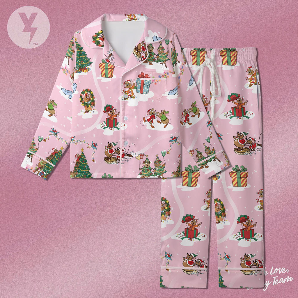 Disney Gus Gus and Jaq Christmas Short Pajamas, Cinderella's friends Christmas Satin Pajamas, Jaq and Gus Couple Pajamas