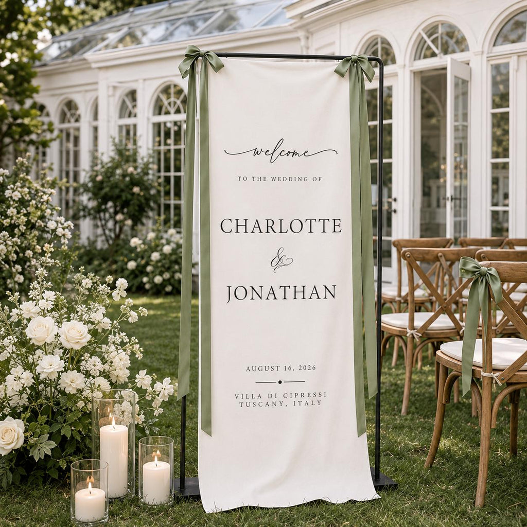 Fabric Wedding Welcome Sign, Personalized Linen Wedding Banner, Custom Wedding Sign with Name Date, Modern Ceremony Entrance Decor