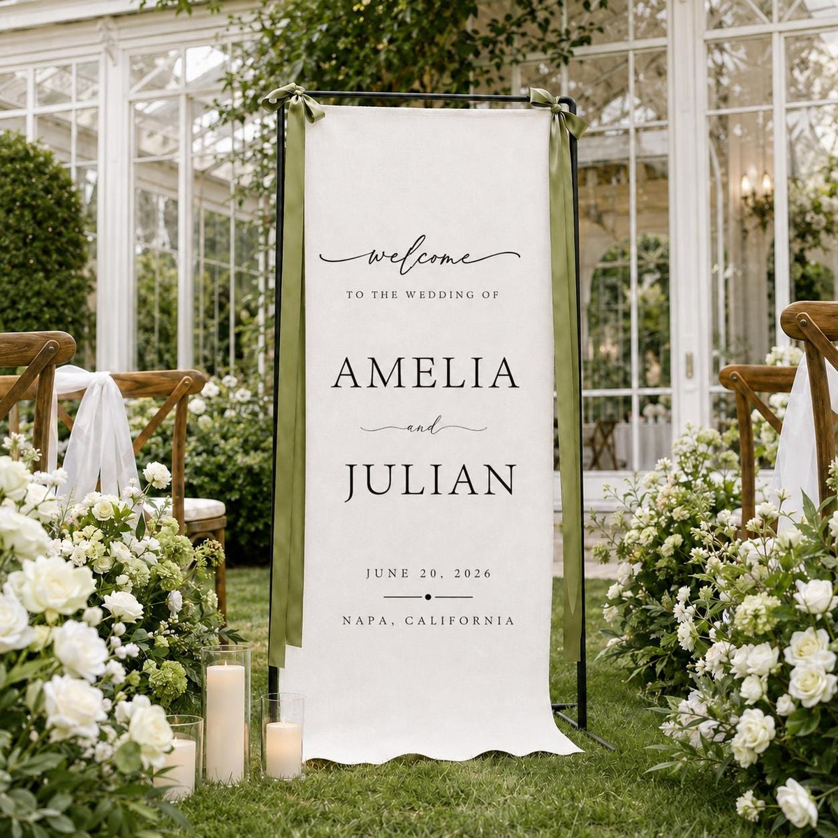 Custom Linen Wedding Welcome Sign, Fabric Wedding Banner, Personalized Ceremony Decor, Modern Wedding Entrance Sign