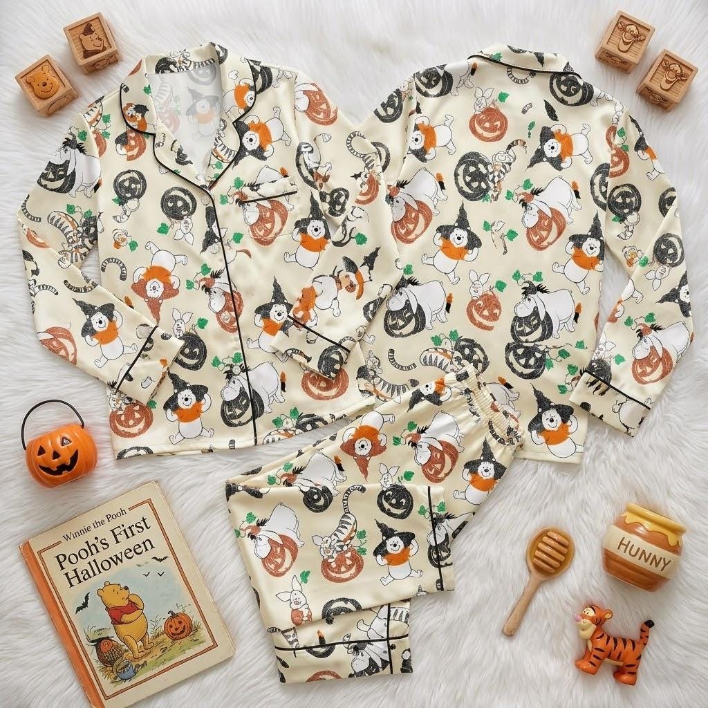 Winnie the Pooh Finds Halloween Fun With Disney, Pooh Bear Pajamas, Pumpkin Nightwear For Autumn Evenings, Sweet Spooky Bedtime Look