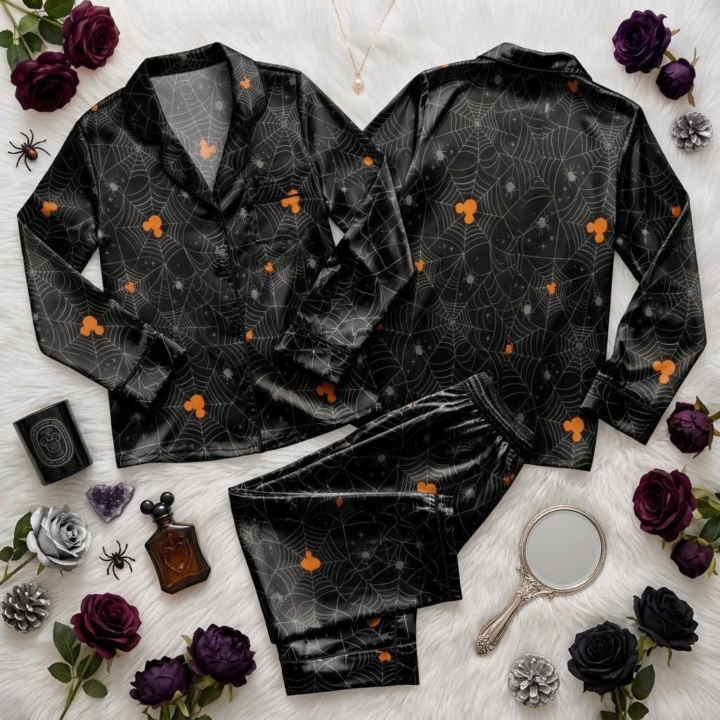 Mickey Mouse Meets Spooky Spiders For Disney Halloween, Character Pajamas, Web Inspired Nightwear, Cute October Bedtime Outfit