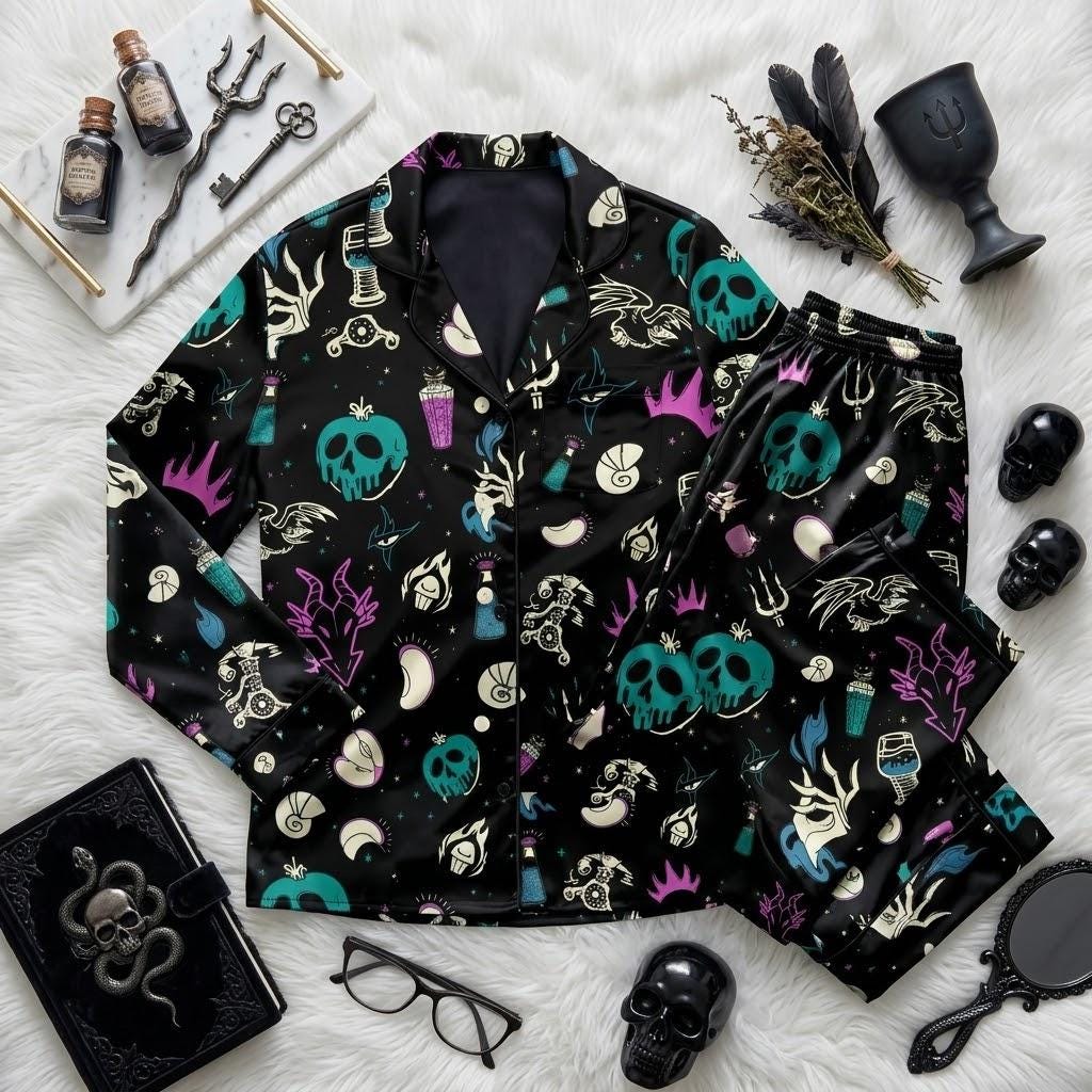 Villain Icons Pajama Set From Disney, Dark Character Sleepwear, Wicked Inspired Nightwear, Spooky Halloween Bedtime Outfit For Fans